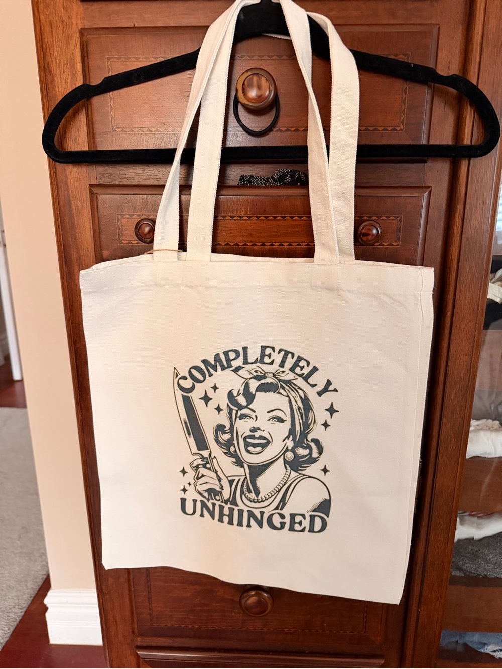 Canvas Tote Bag with New 'Completely Unhinged' Graphic